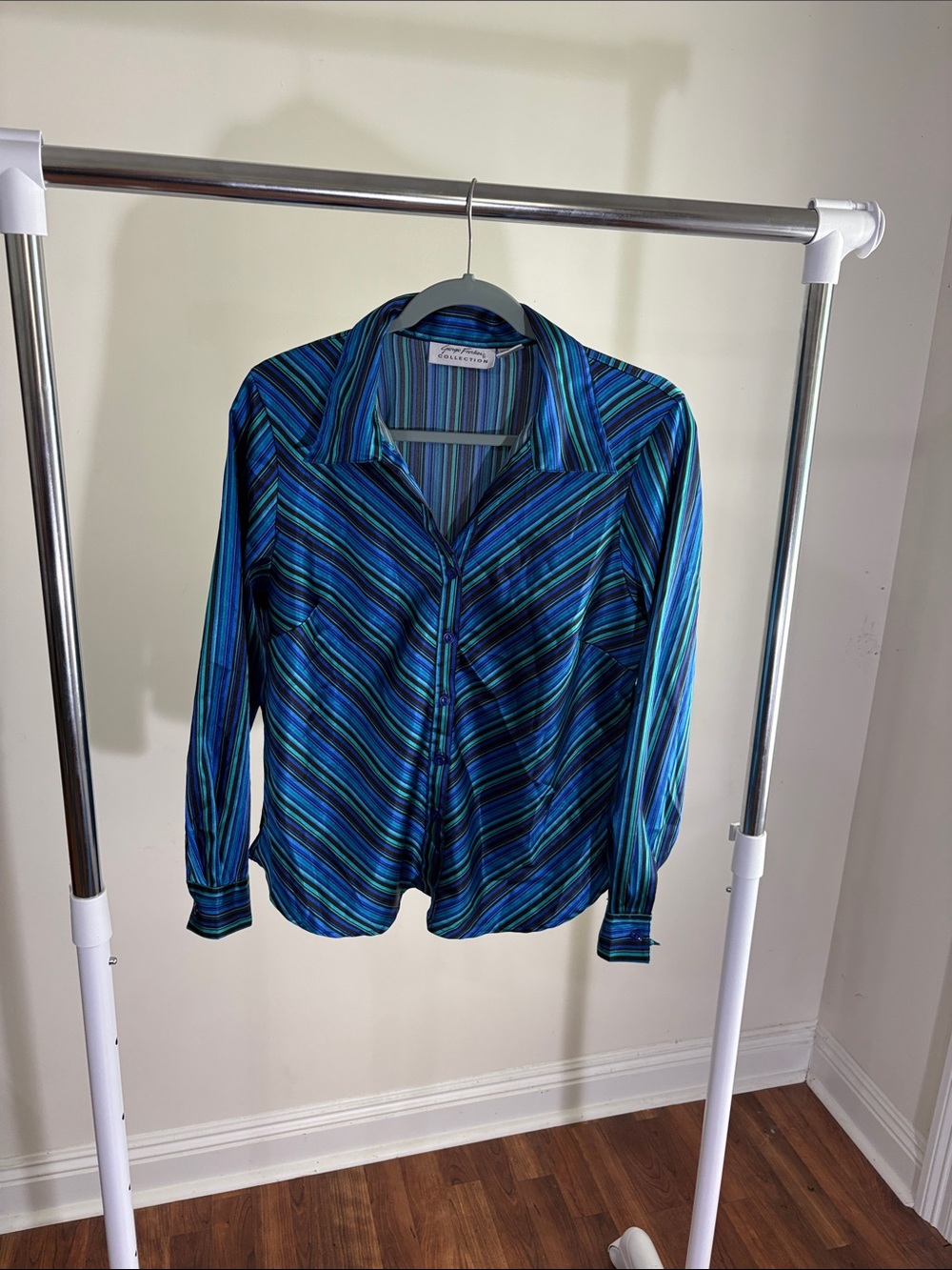 Silky Striped Button-Down Shirt in Blue & Green